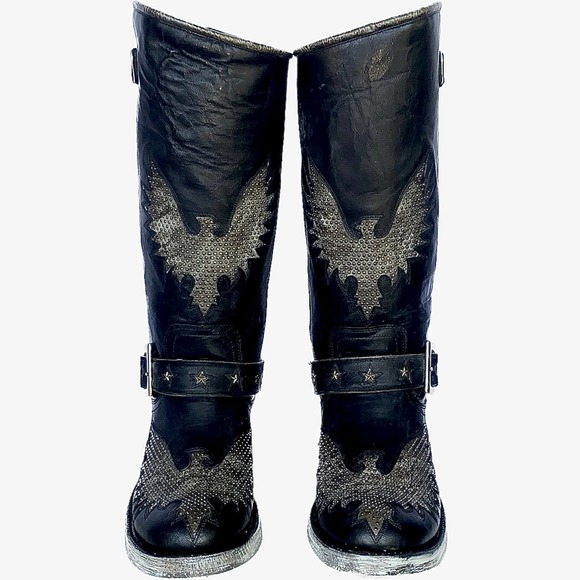 SOLD OLD GRINGO Biker Iron Eagle Harness Black Moto Cowgirl Cowboy Western Boots - Picture 2 of 6